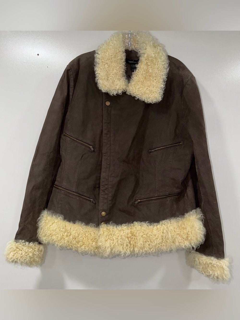 Vintage Moda International Brown Leather Lamb Fur Jacket
